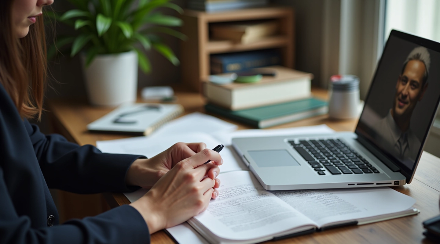 Bureau avec carnet de contacts, téléphone et liste de rédactions, ordinateur portable pour prospection éditoriale