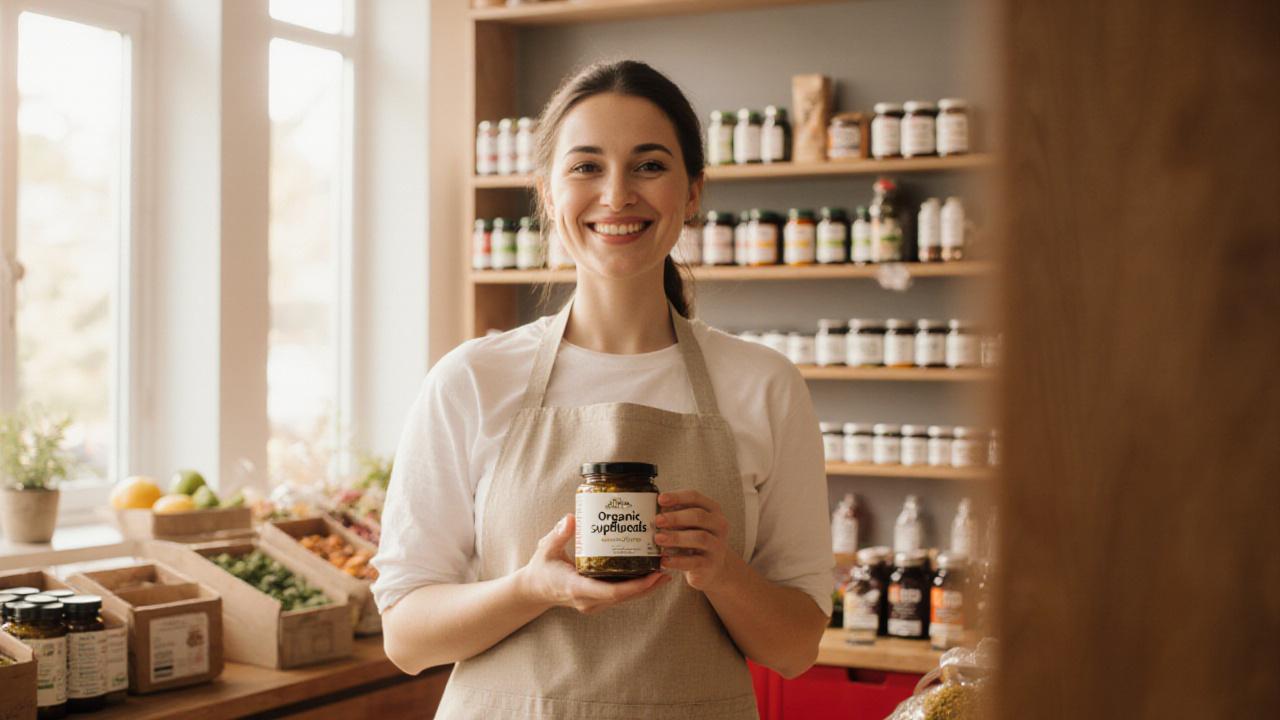 Friendly Oregano Earth staff member helping a customer with organic supplements