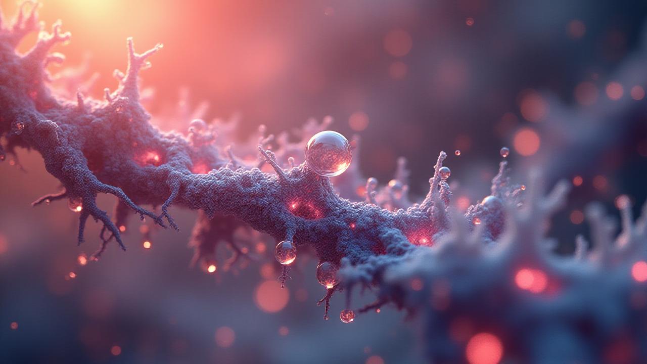 Abstract visualization of neural pathways and organic cellular structures in a warm glow