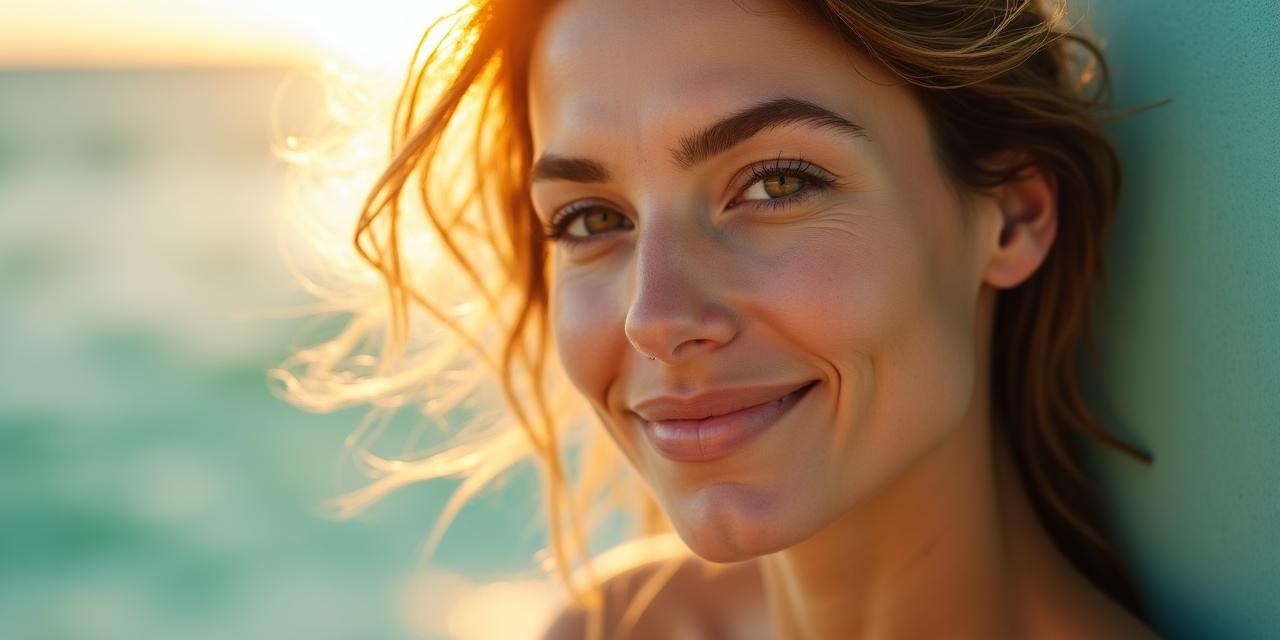 Macro shot of vibrant, healthy skin and hair in soft sunlight